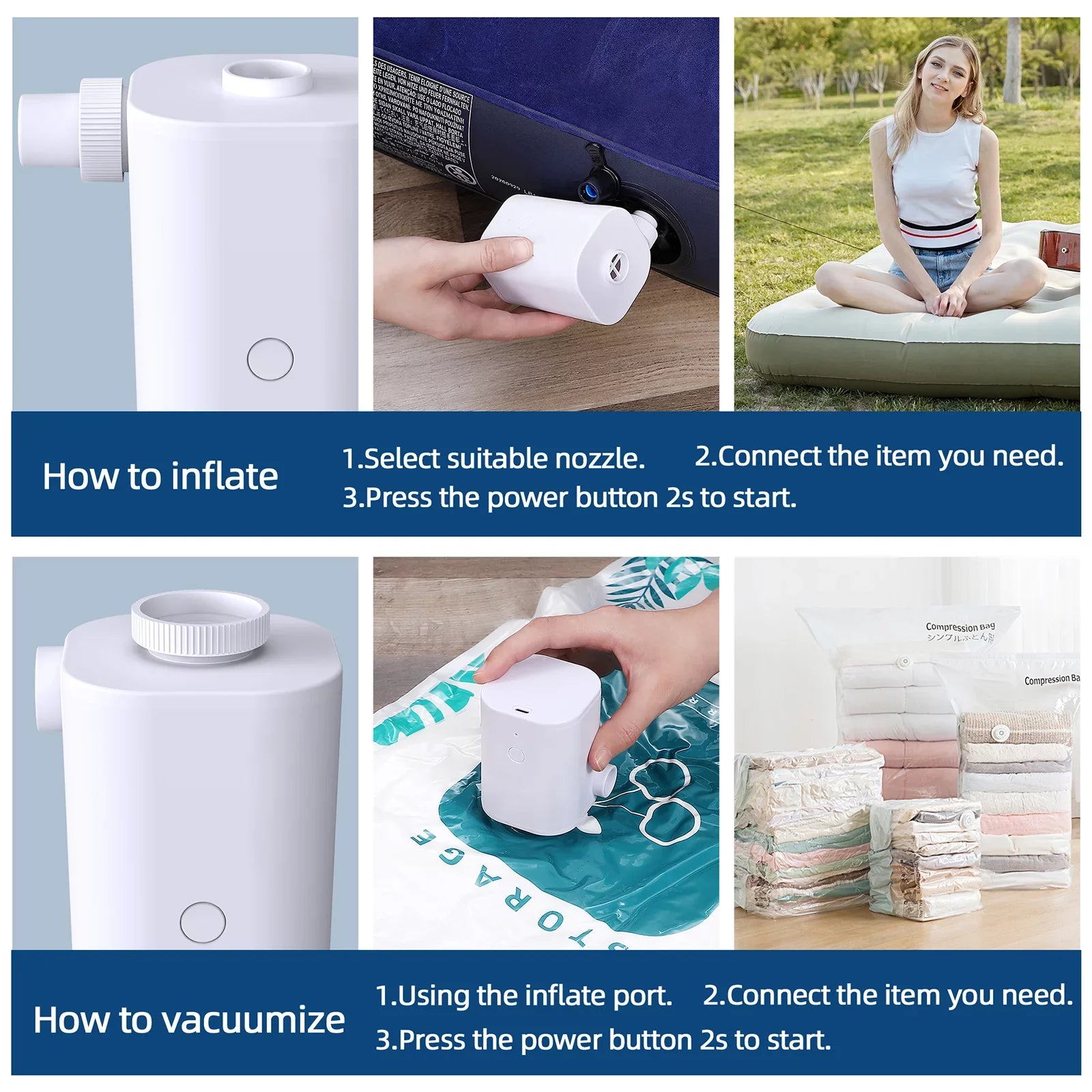Pump 5 with Inflatables Air Electric Mattress Air USB Deflator Pool Swimming Pump Pumps for Nozzles Ring Inflator Air Toy Bed Air with 2500mAh Battery Quick
