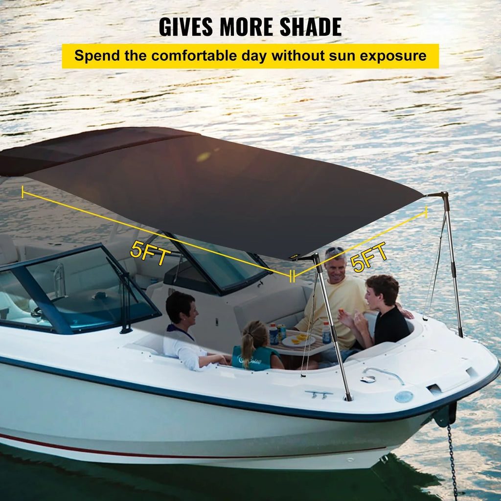 VEVOR - Steel Shade & Polyester Telescopic 600D Sun Poles, 5'x5' for Tops with T-Top Assembly Rustproof Bimini Kit UV-Proof Easy T-Tops Waterproof,
