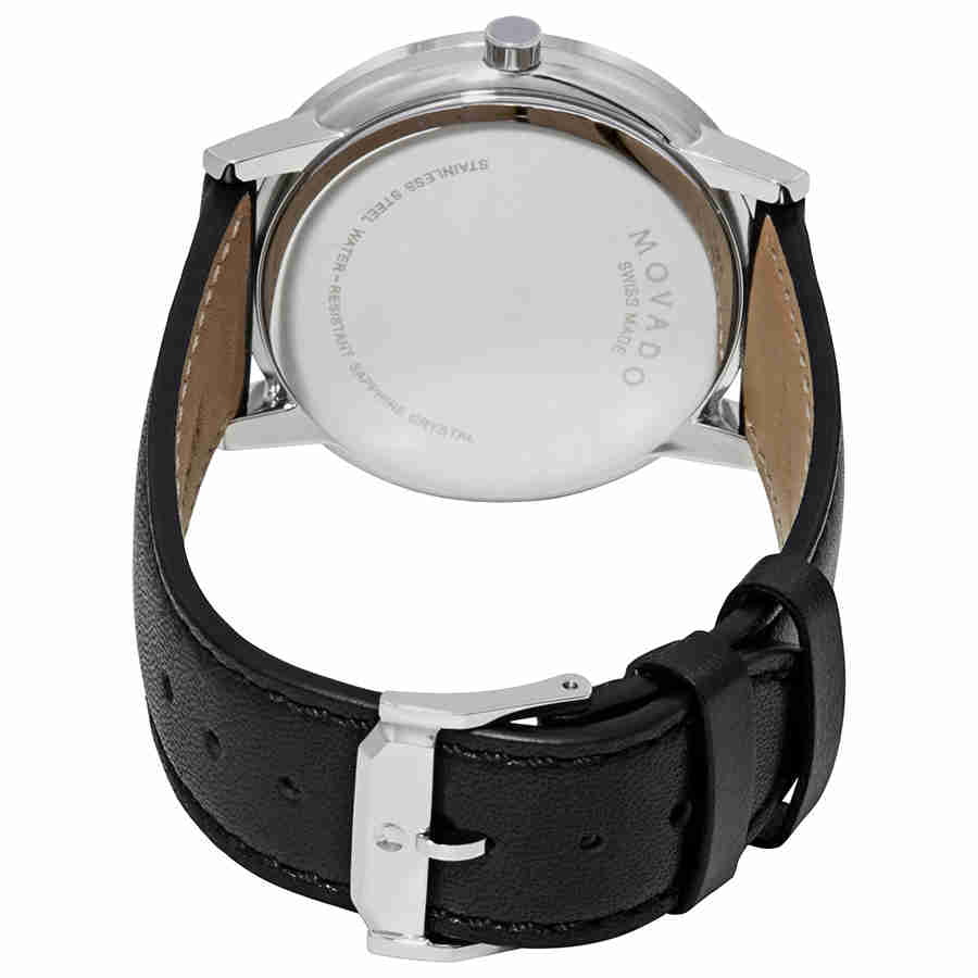 Men's Silver 40mm Leather Black Movado Classic Tone 0607269 Museum Watch Dial