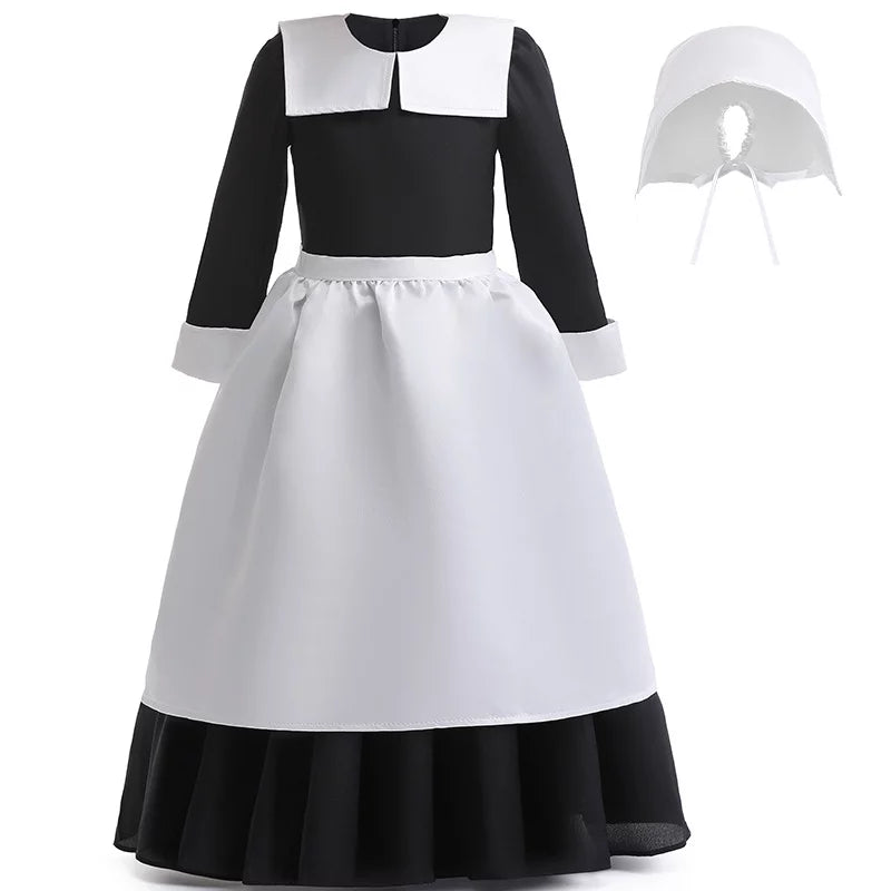 Kids with Wig Series Outfit outfit Sleeve Wednesday Addams Hkiytime outfit Skirt Girls Cosplay Long 2022 Halloween TV Clothes