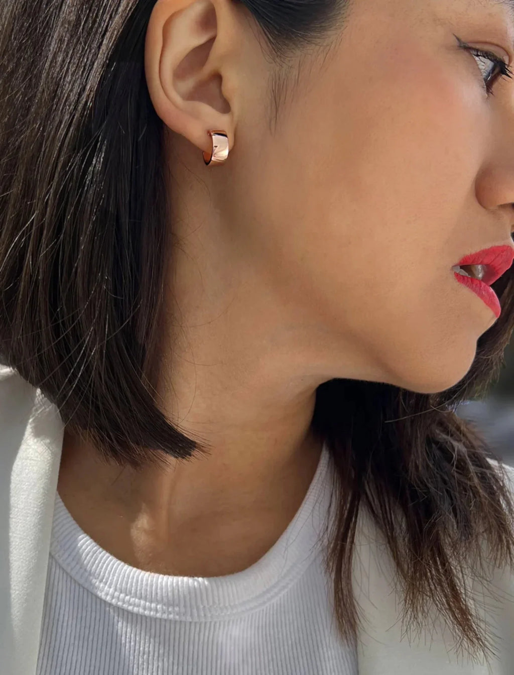 OVER BOSS HOOP SILVER CHUBBY STERLING 18K MINI ROSE EARRINGS GOLD
