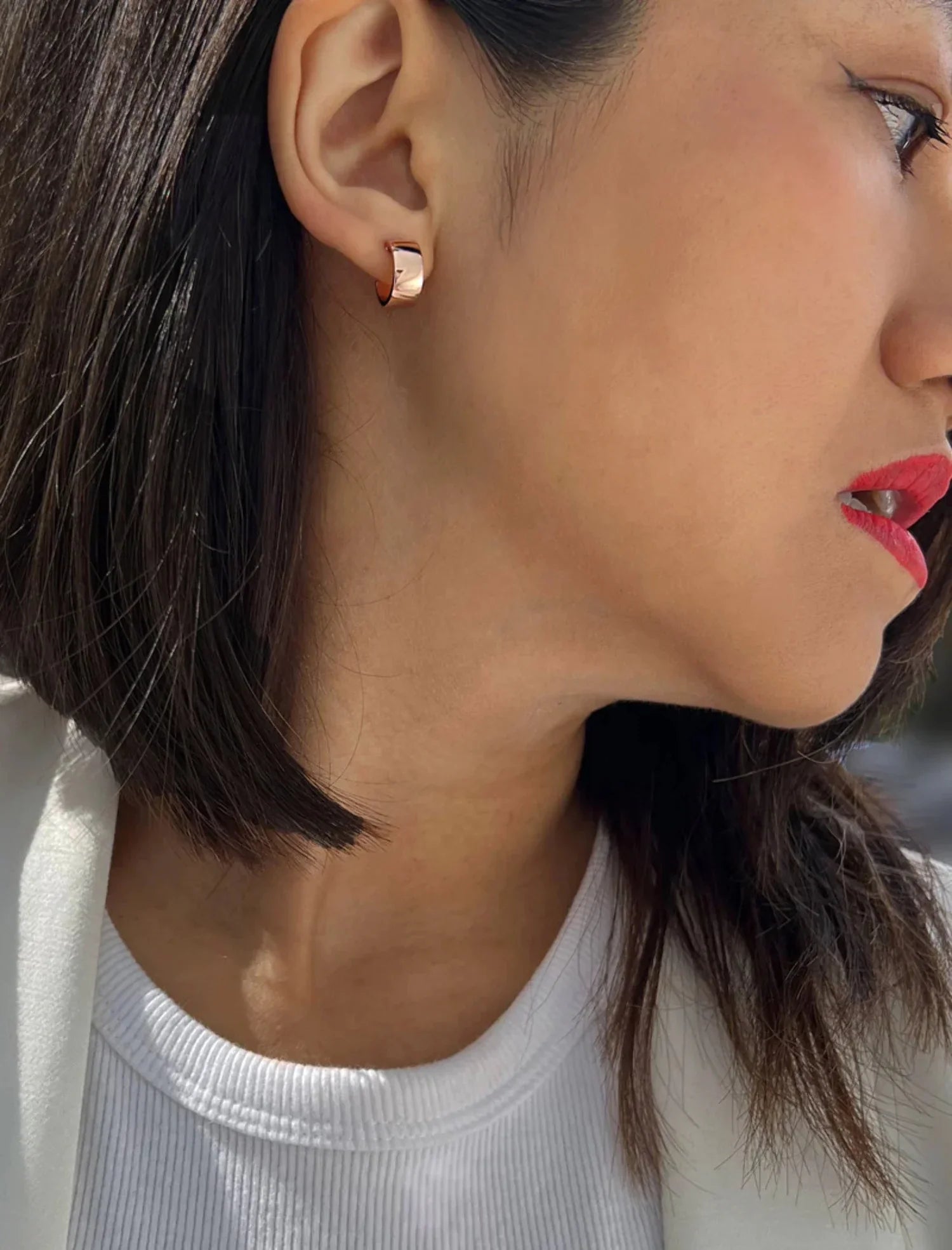 OVER BOSS HOOP SILVER CHUBBY STERLING 18K MINI ROSE EARRINGS GOLD