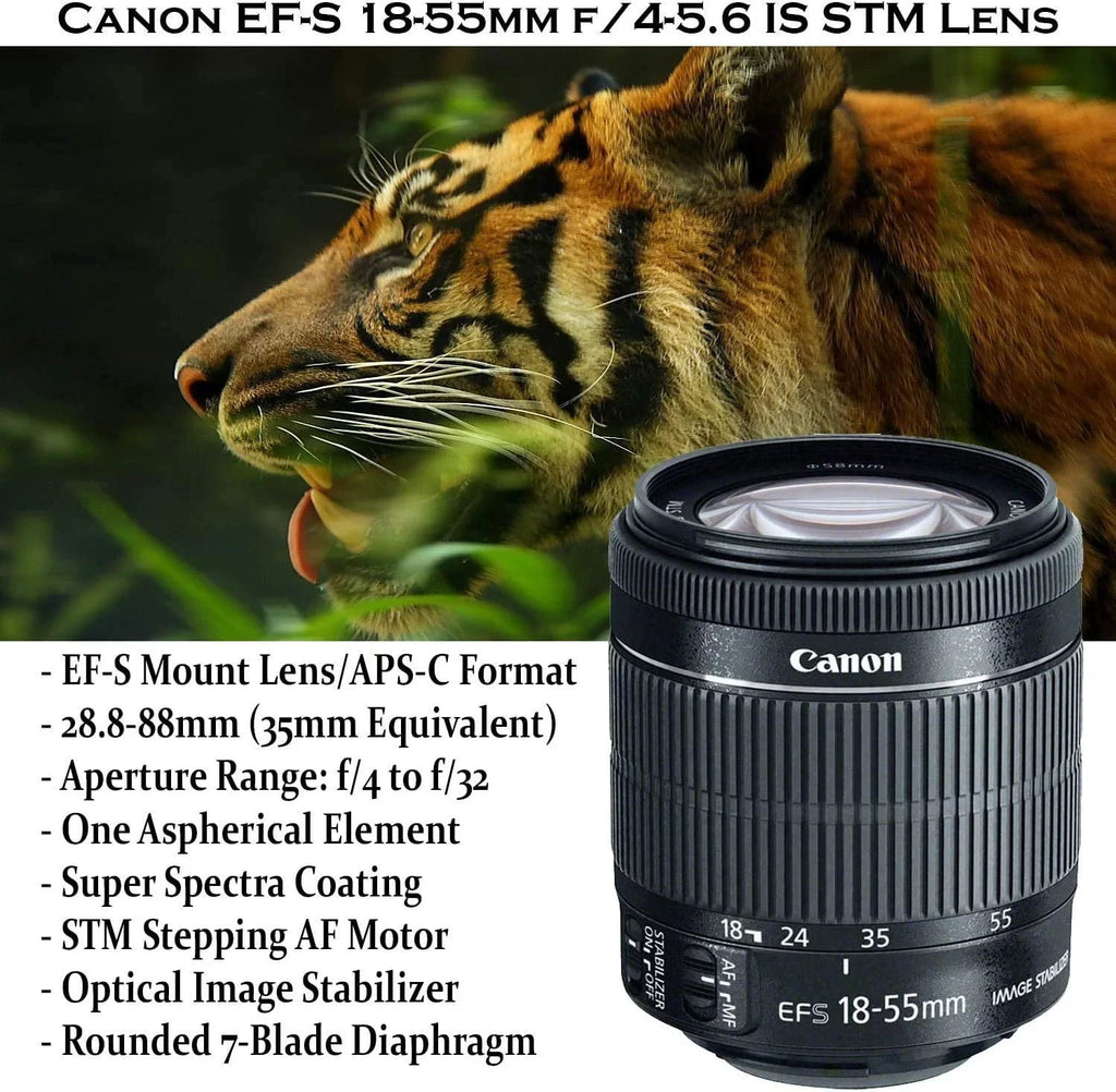 STM EF-S and with EOS DSLR Flash, 18-55mm Lens, SL3 Canon 32GB Case, Memory, Bundle Rebel Accessory