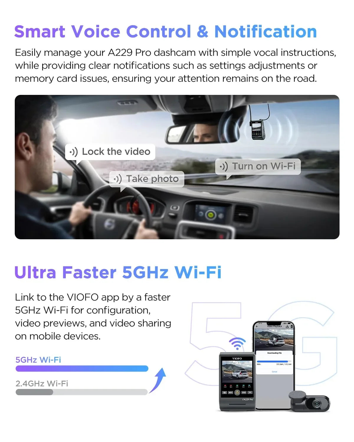 Dashcam VIOFO 2CH Front Camera 4K+2K 2 Car Pro GPS, with lb Rear 2 & STARVIS Dual IMX675 A229 IMX678