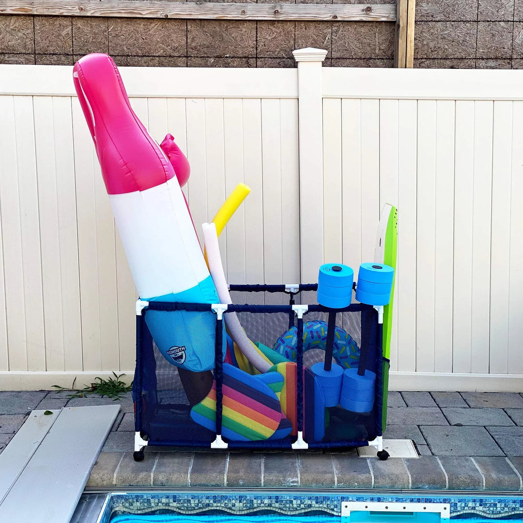 563009 Floats and Storage Equipment Height, W Organizer L design H), 25" Large, Noodles Blue (43" Rolling Kids Bin, x / Holder, White Toys, Pool 28" Mesh x Balls