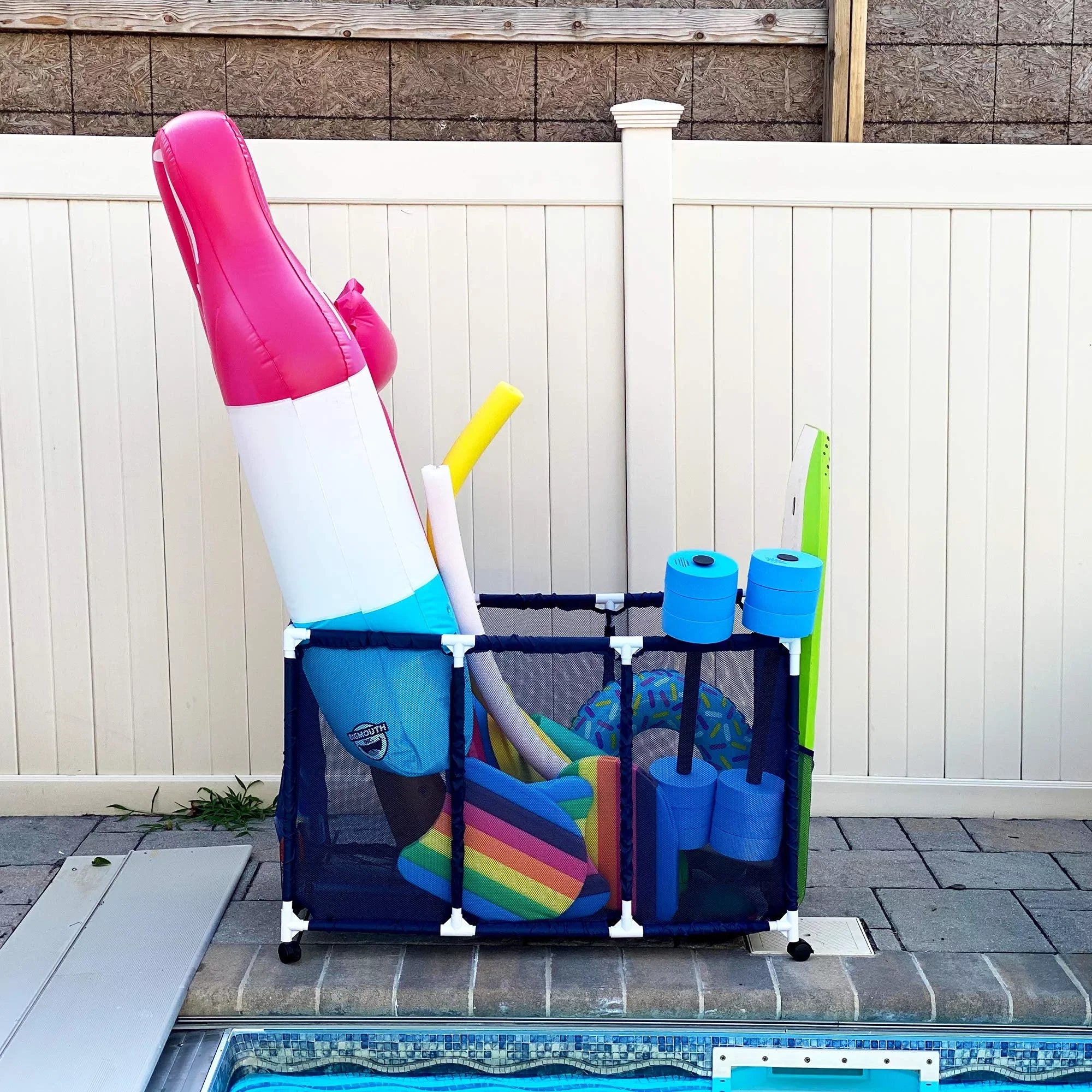 563009 Floats and Storage Equipment Height, W Organizer L design H), 25" Large, Noodles Blue (43" Rolling Kids Bin, x / Holder, White Toys, Pool 28" Mesh x Balls