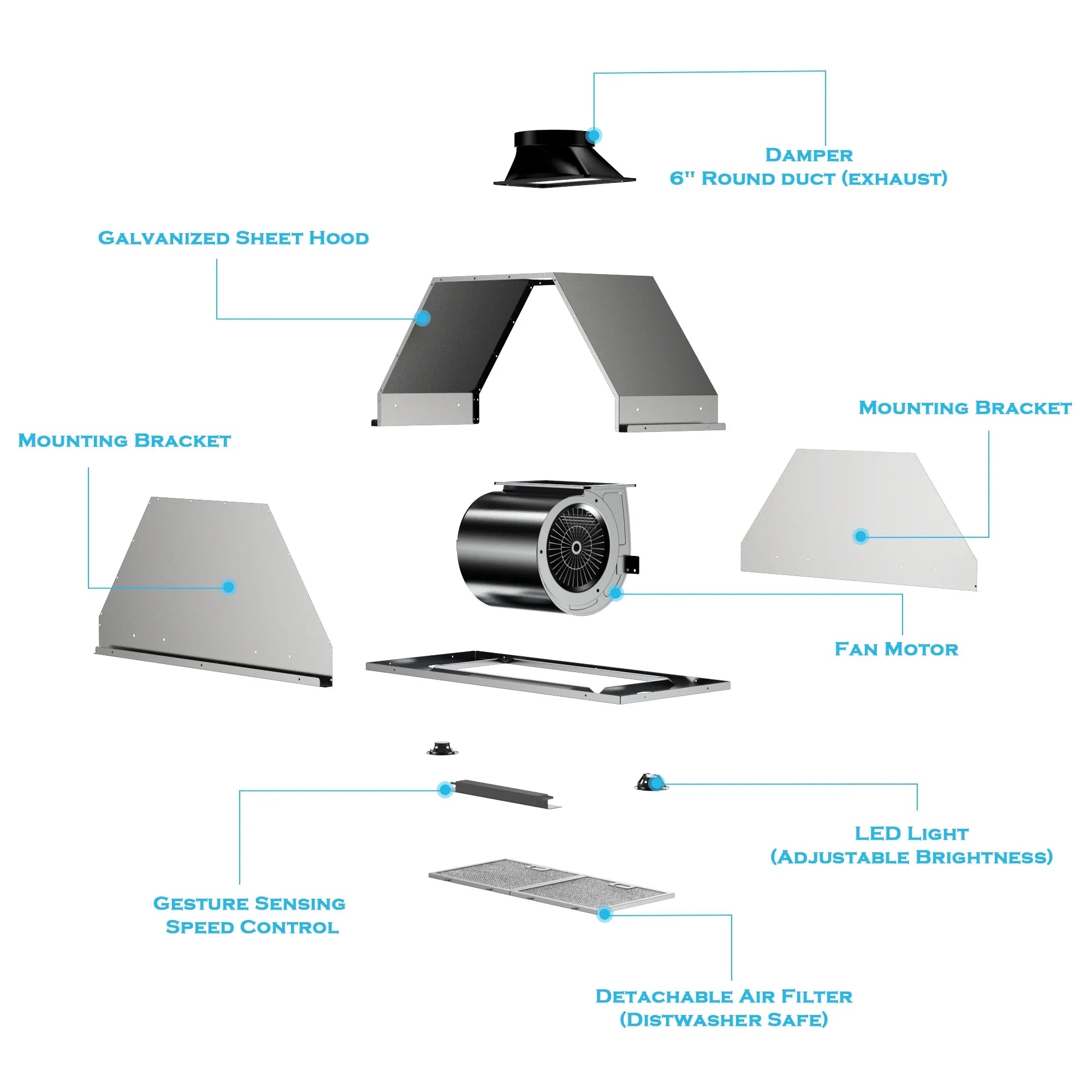 Control (Kit Included), Speed 900 (36 Kitchen Hoods Vent Panel, Insert Inch) Gesture Range Stainless Convertible HisoHu Ductless 4 Sensing&Touch CFM Ducted Inch, Steel with 36