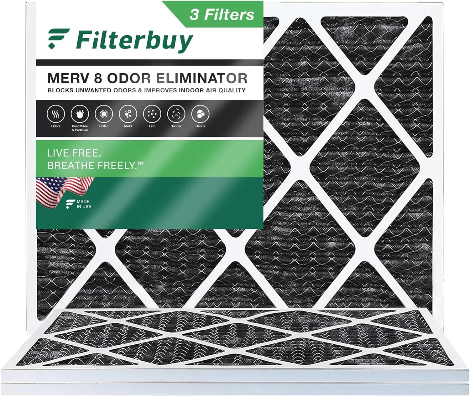 MERV Eliminator AC Furnace Filterbuy Carbon 20x24x1 Activated (3-Pack) HVAC Odor with Pleated Air 8 Filters