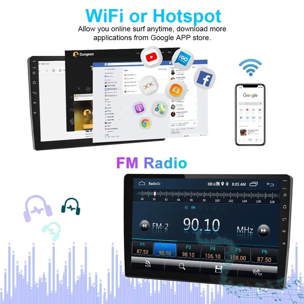 Radio Player HD 10 inch 10.1 AHD Podofo Car Stereo Double Rear Screen Car View Bluetooth Link Android Touch with inch GPS Din 11 MP5 Camera Mirror Car