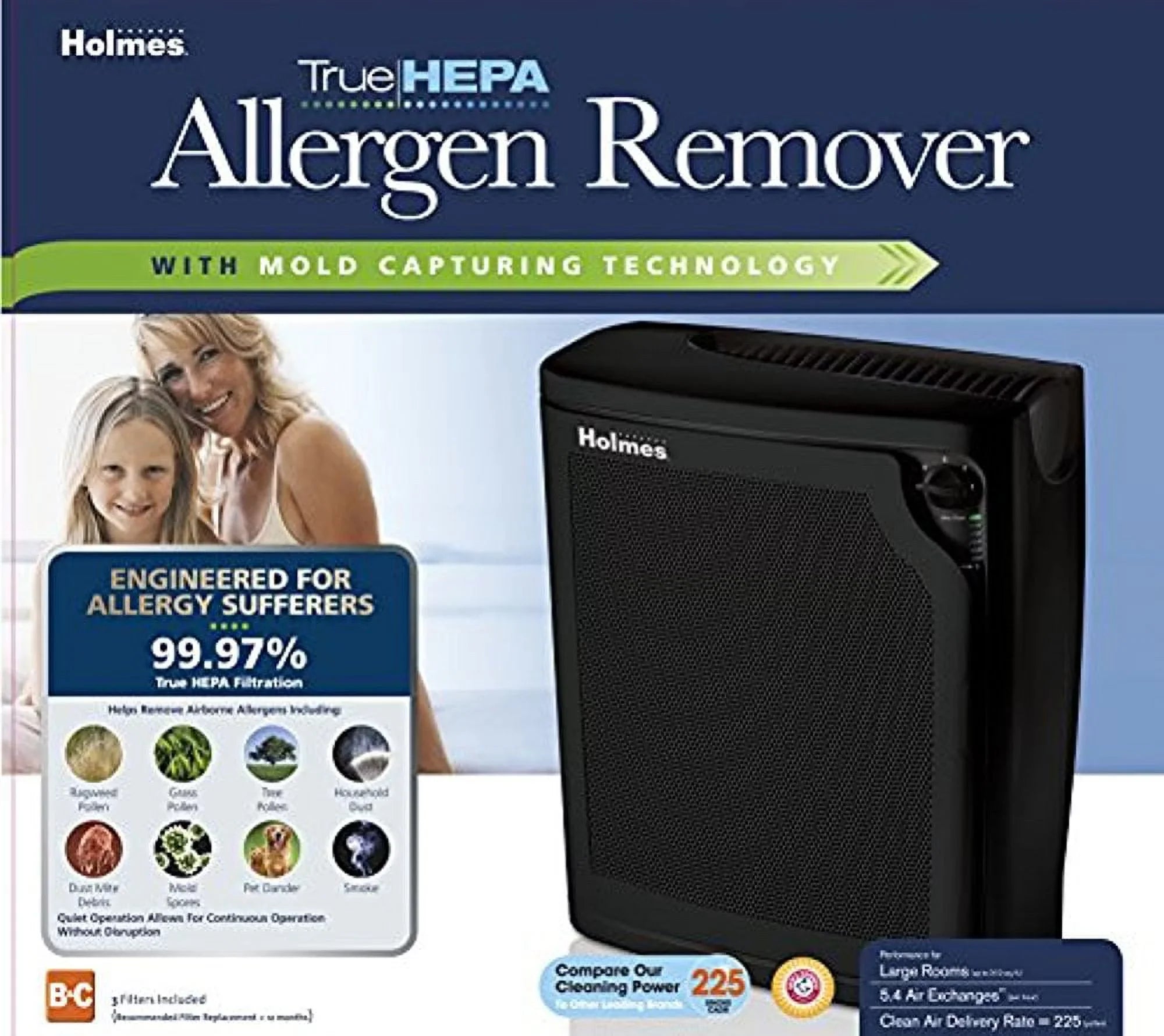 Black 4-Speed Air True kzdkc Large Holmes Room Purifier, HEPA Medium,