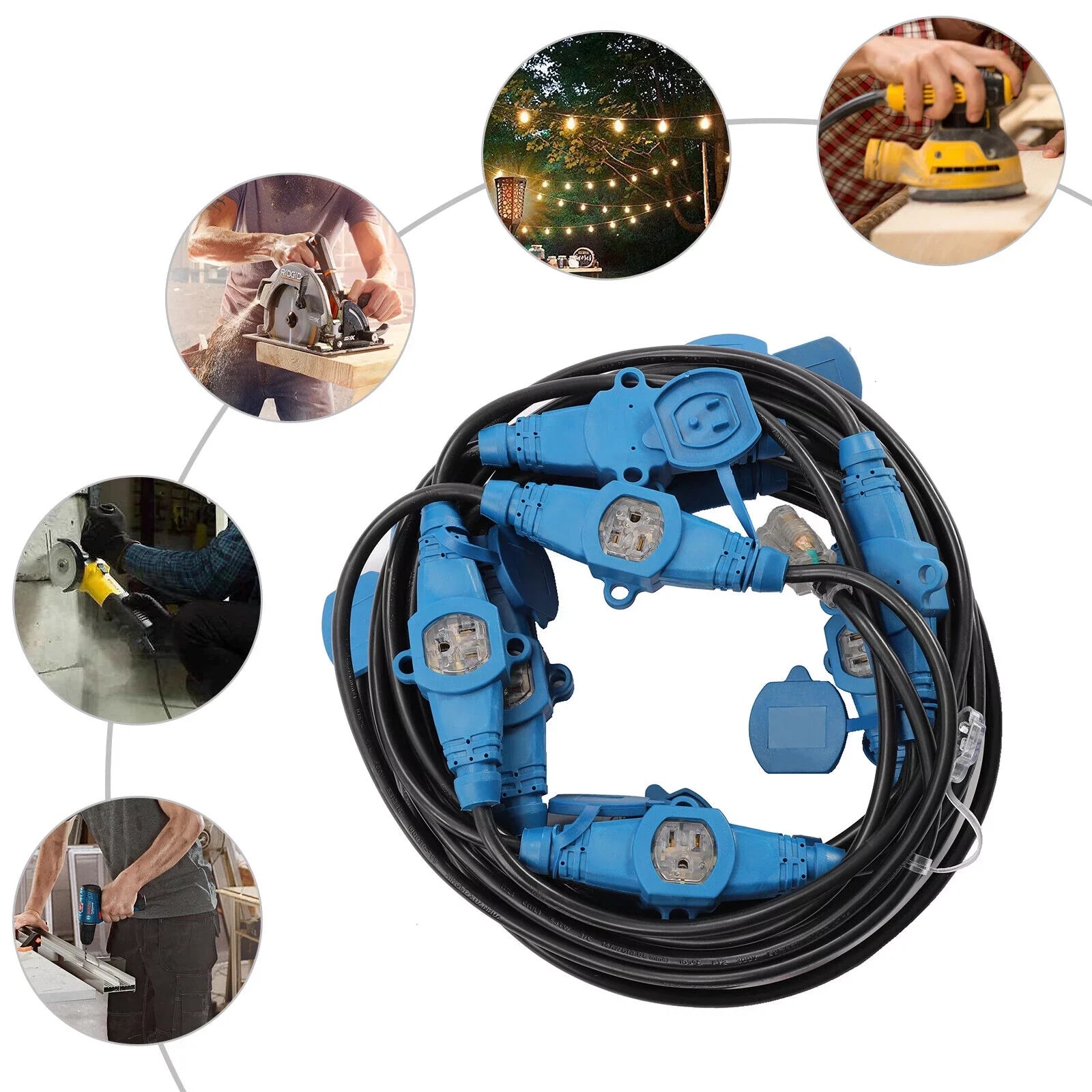 Power Multiple Feet Cable Extension exterior 50 Outlet Cord, Eleven 50FT Gauge 12