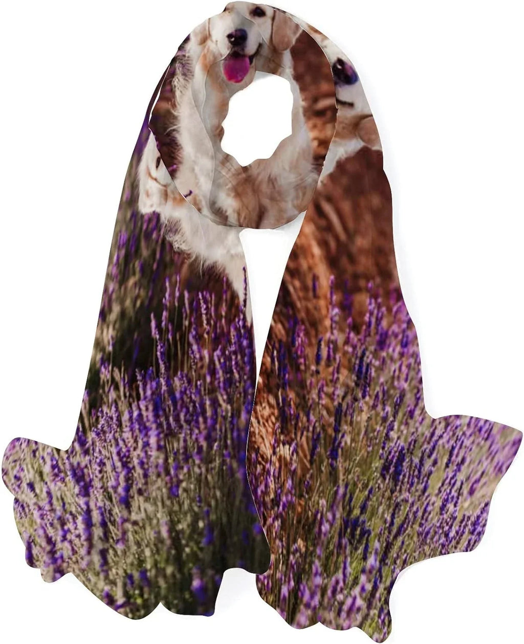 for Field Silk Long Golden Neck Lightweight Women in Scarves Retriever Hyjoy Wrap Scarf Lavender Shawl Girls Dog Adorable