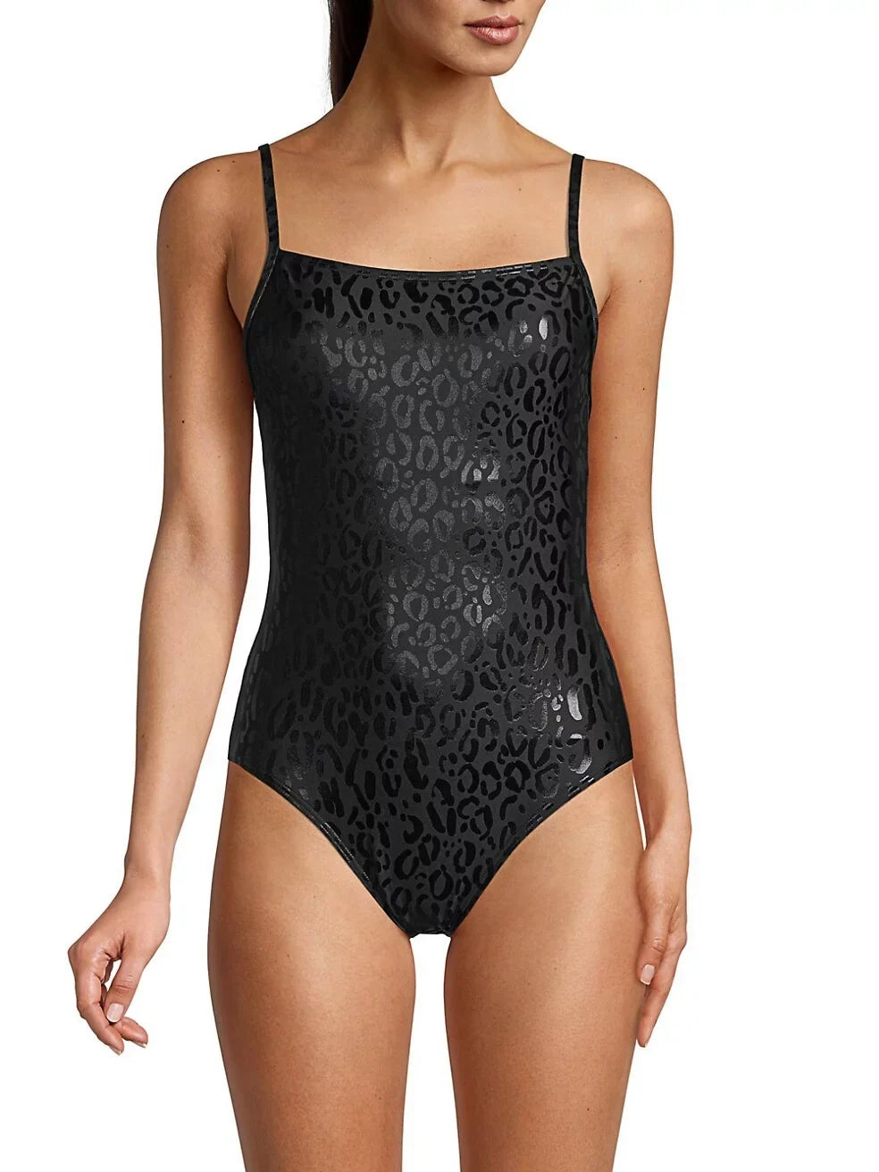 BLACK Leopard-Print US DKNY Small Swimsuit, One-Piece