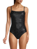 BLACK Leopard-Print US DKNY Small Swimsuit, One-Piece