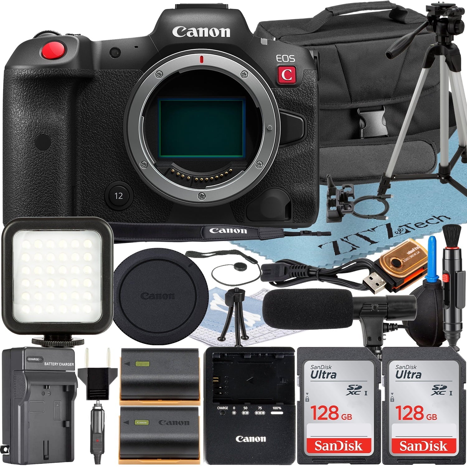 '+ Memory + Accessory Card ZeeTech Canon 128GB Camera (Body) 2 Case C Mirrorless with R5 Cinema Bundle EOS SanDisk Pack