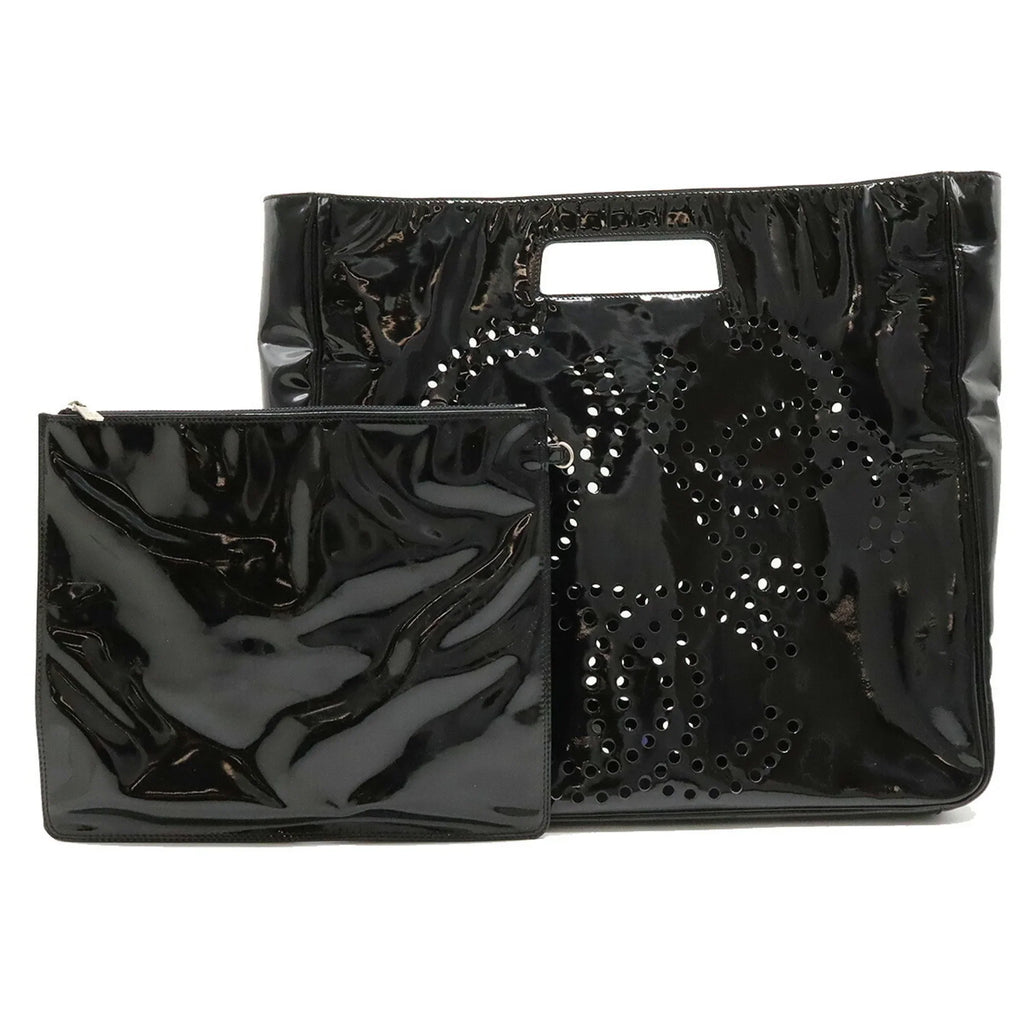 handbag black triple coco here (Good) Pre-Owned punching mark enamel