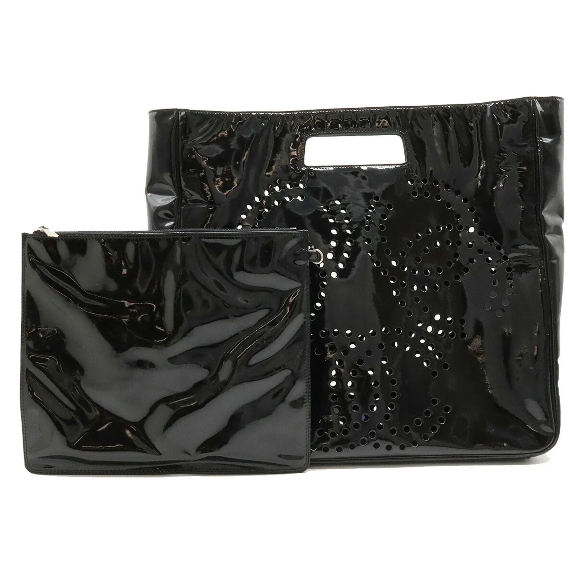 handbag black triple coco here (Good) Pre-Owned punching mark enamel