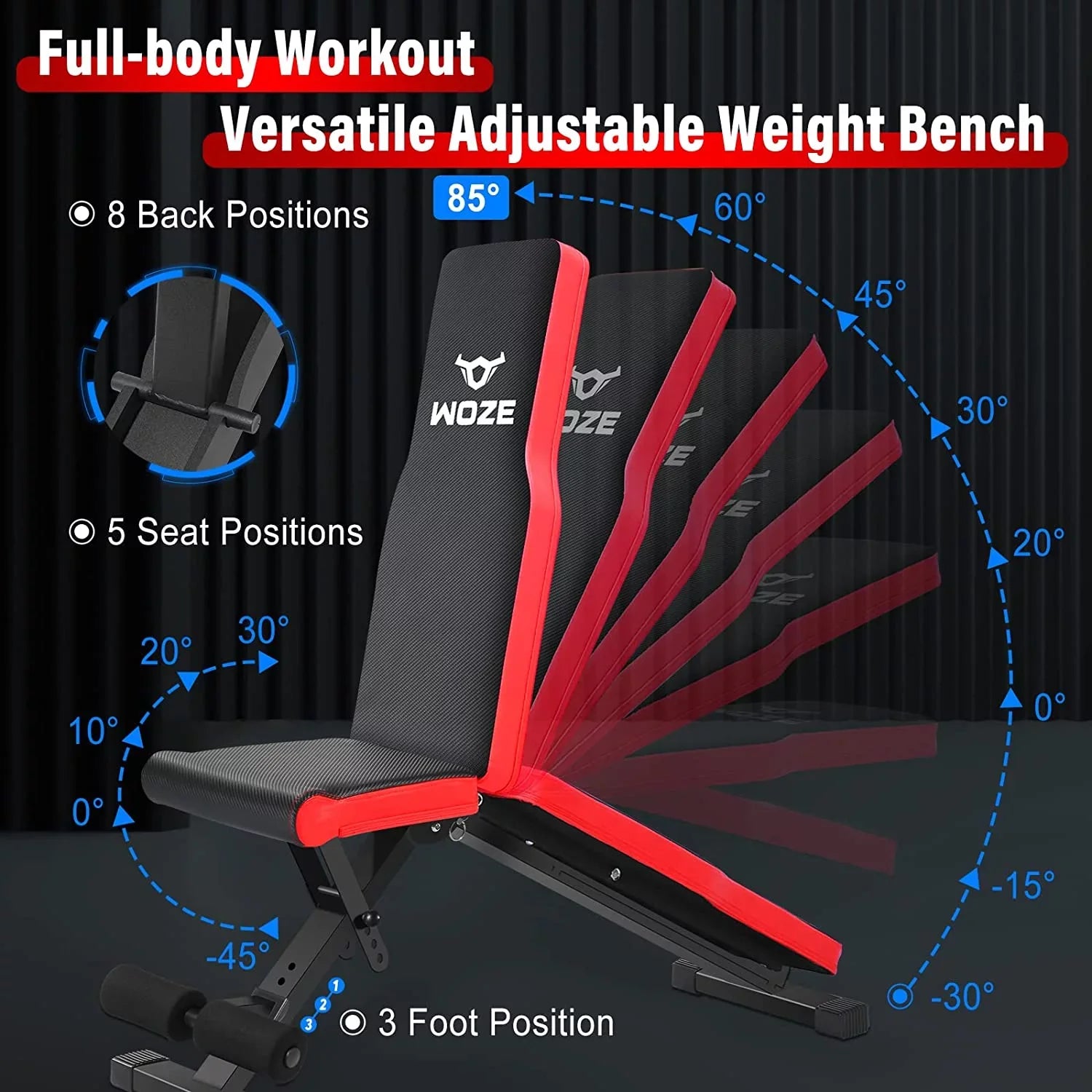 Full Home Foldable Adjustable Decline Bench Workout WOZE Body New Bench, Strength Bench Weight Gym for Incline - Version Multi-Purpose for Training,