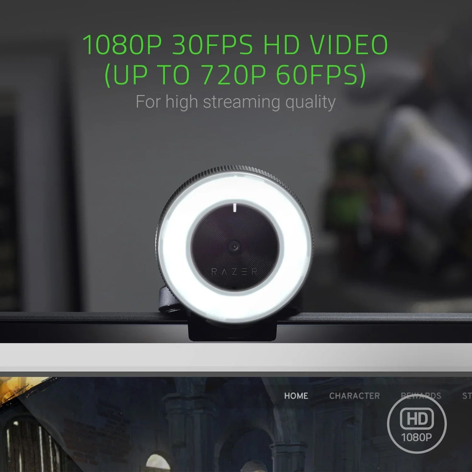 60 - Streaming Ring - Microphone Razer 720p FPS Autofocus 30 Advanced FPS w/ Adjustable Brightness - / Built-in Kiyo 1080p Light Webcam: