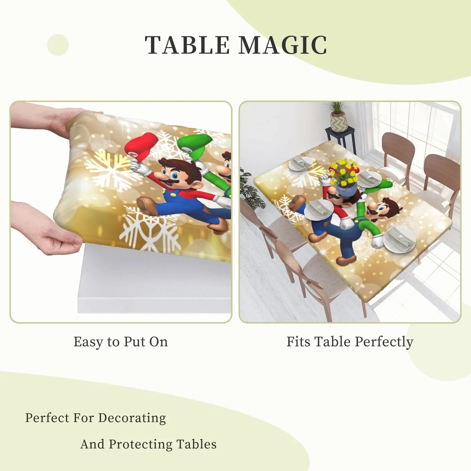 Mansion Fitted Cover Edged Mario 2.5X4ft Table Rectangle Luigi's Kitchen Elastic Tablecloth Dining For Party Reusable Bros
