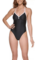 US One-Piece T-Back 2X-Large Swimsuit, BLACK DKNY