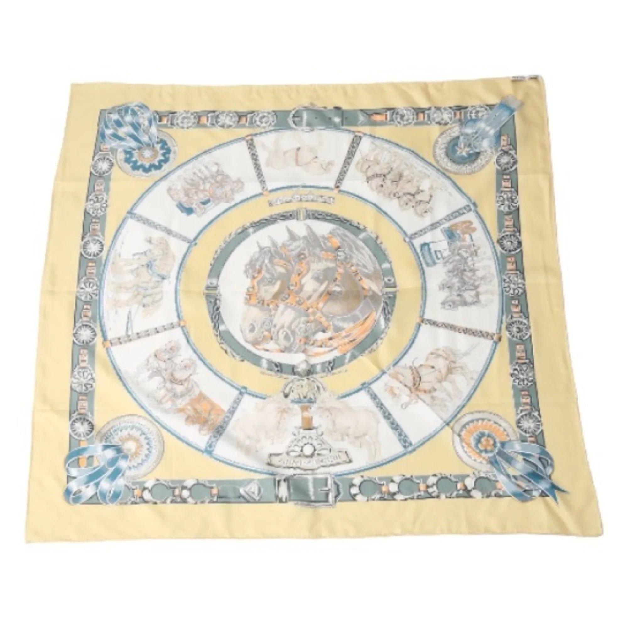 Yellow 100% Silk HERMES Hermes Taima Scarf Pre-Owned Kare90 (Fair)