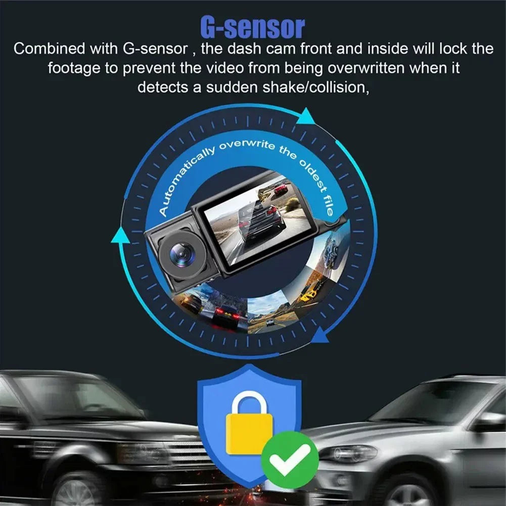 DVR Triple Video Dash Rear Driving Car Lens Cam Front 2\\\" And Camera HD Recorder