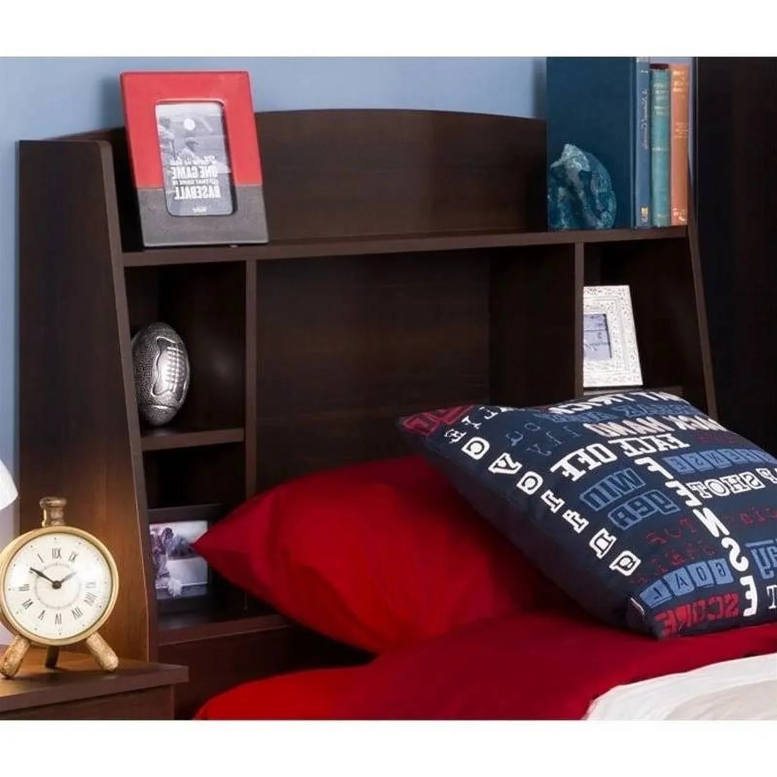 Headboard Twin Storage Espresso Wood in Bookcase dimension Finish