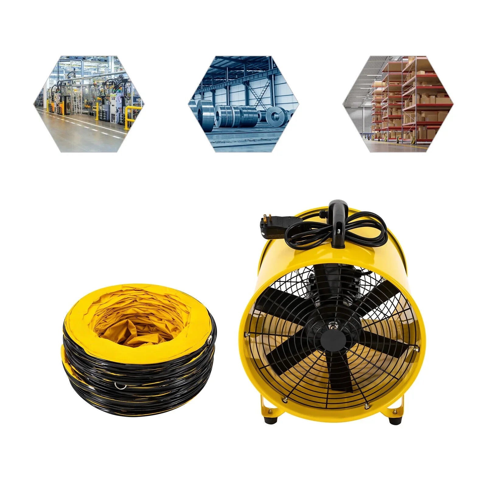with Ventilator, 32.8ft Low 16-Inches Home 2160 for Hose, Extractor CFM Fume 3178 Duct Job Blower Noise & Portable Exhaust Site High-Velocity Utility Fan 1100W and