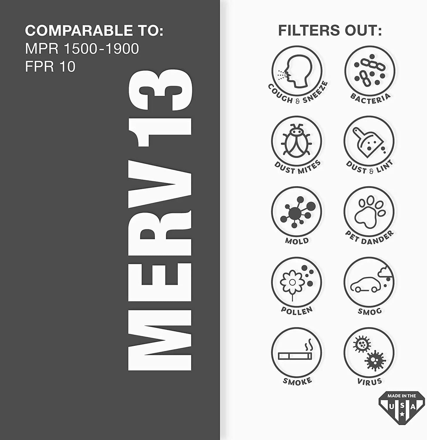 6-Pack Air Furnace x 3/4") AC Filter, 16 16 21 dimension: Air Pleated 13 Filter, MERV 1/2" 1/2" Aerostar 1/2x21 (Actual x 1/2x1