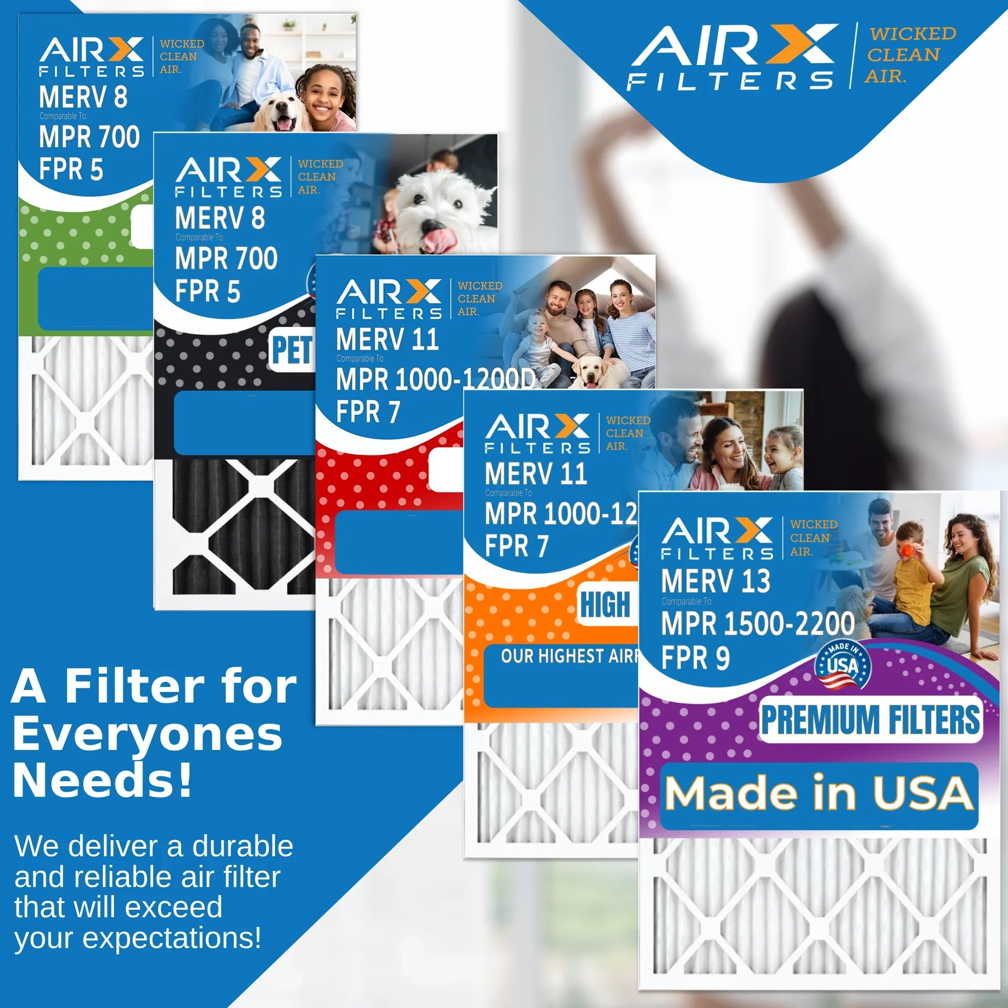 AIRX AIR. CLEAN by MERV 16x25x5 MPR to Air Comparable 1200 Made & 11 WICKED DB-25-16 #000-0448-001 FPR USA Pack Filter 1000, 2 Filter FILTERS Premium with Compatible MPR 7 16x25x5 Furnace Skuttle