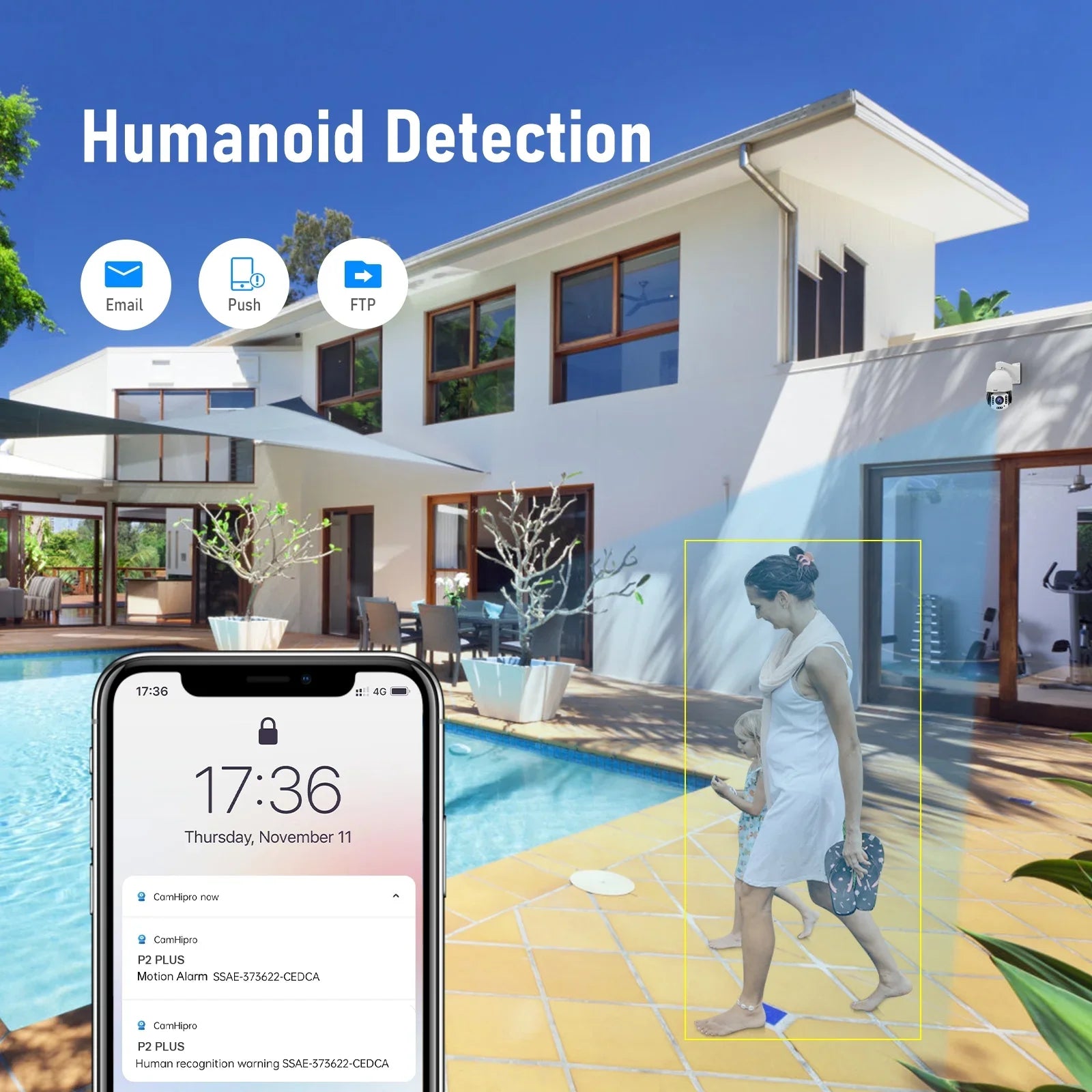IR Night with and Optical Auto 20X Way Camera PoE JideTech Lights Camera PTZ Rotate Detection Tracking/11 360° Distance/Human Zoom View Waterproof Audio/IP66 Vision/Two exterior,5MP IP 1000ft &