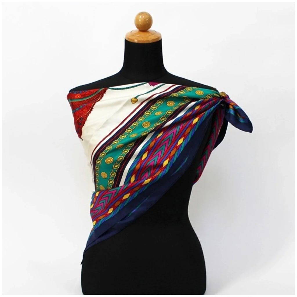 Silk Pre-Owned Navy Ladies Scarf CELINE Muffler (Good) | White x Celine