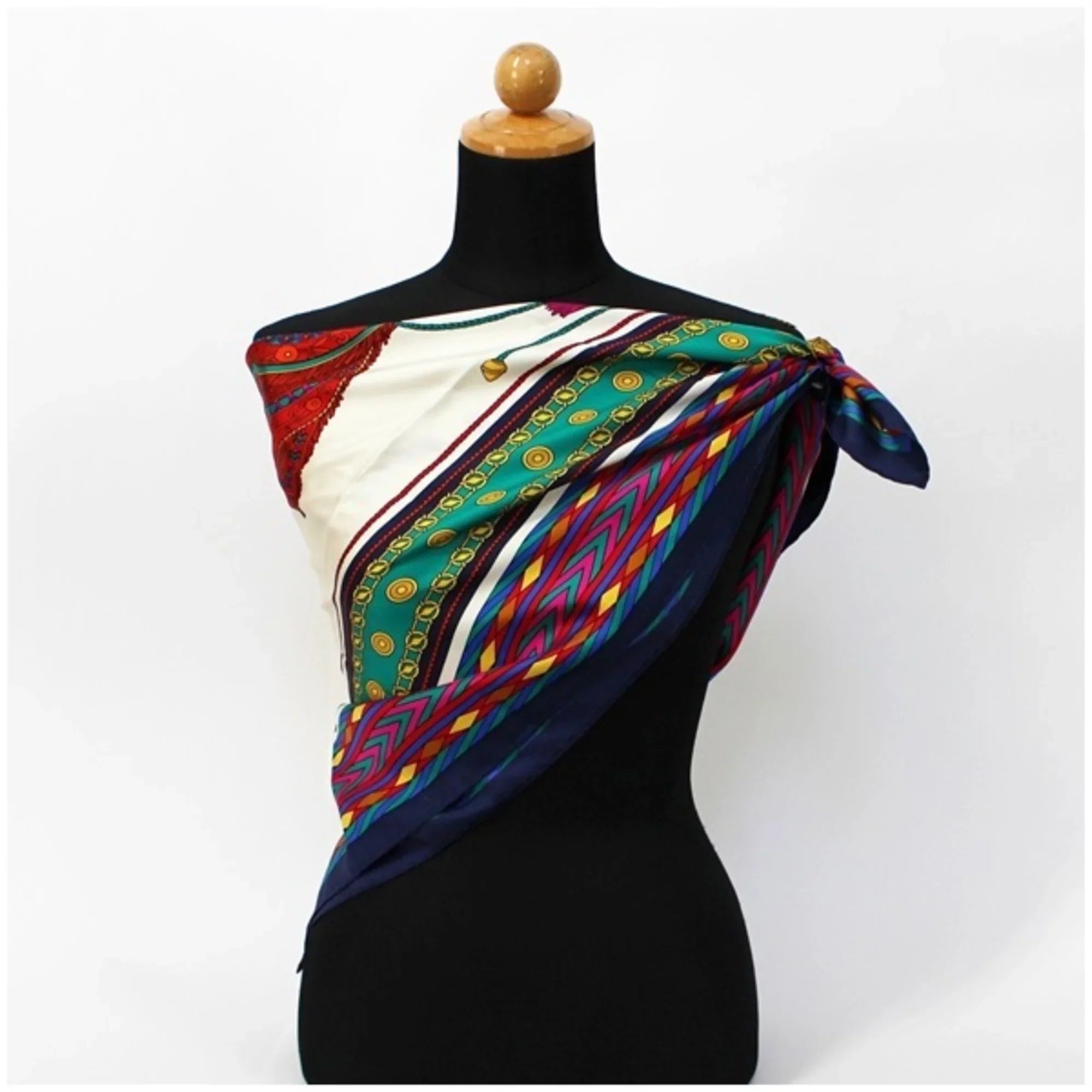 Silk Pre-Owned Navy Ladies Scarf CELINE Muffler (Good) | White x Celine