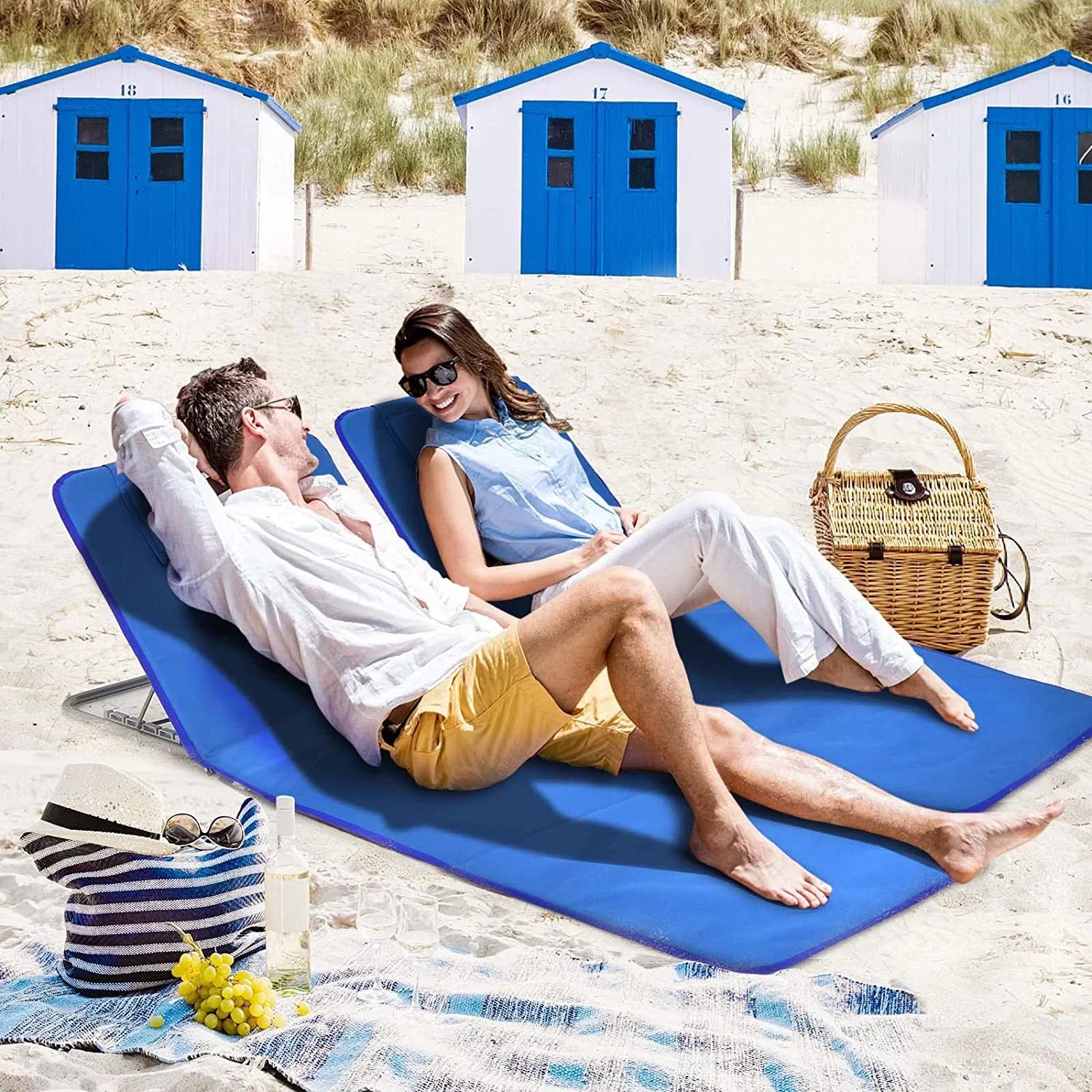 Side Adjustable Lawn 5 Chairs Folding Position Adults Chairs, Camping, Lounge with Beach for Table, Chair 2-Pack Set for Sunbathing,