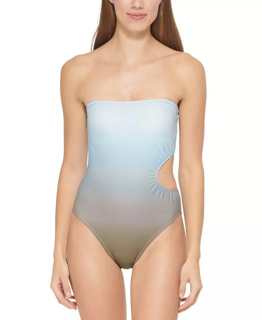 One-Piece DKNY Bandeau SPLASH Swimsuit, Cutout MOSS OMBRE US 12