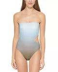 One-Piece DKNY Bandeau SPLASH Swimsuit, Cutout MOSS OMBRE US 12