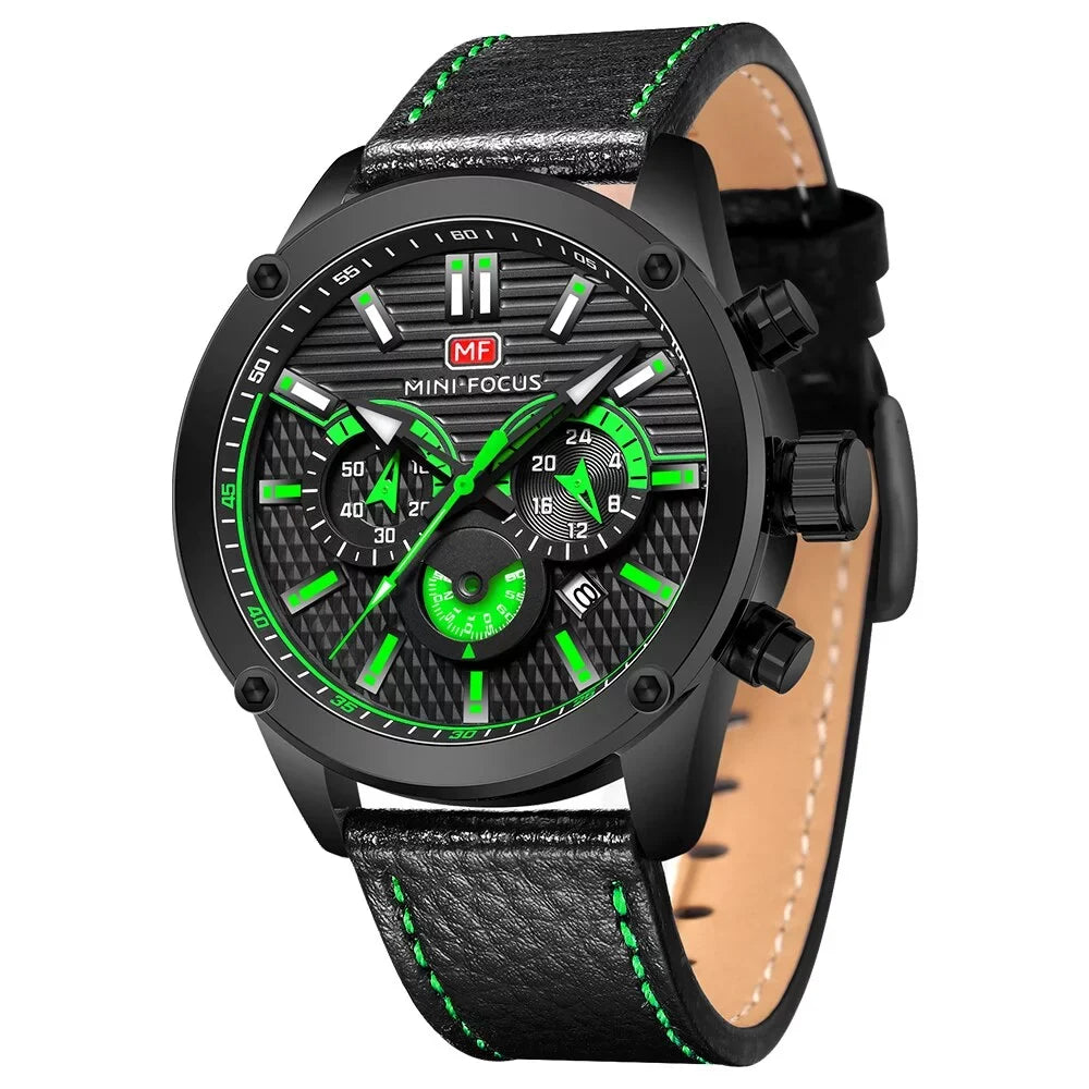 Masculino Homme Luxury Montre Wristwatch Watch Relogio Fashion Brand MINI FOCUS Black Sport Men Waterproof Leather Quartz Strap