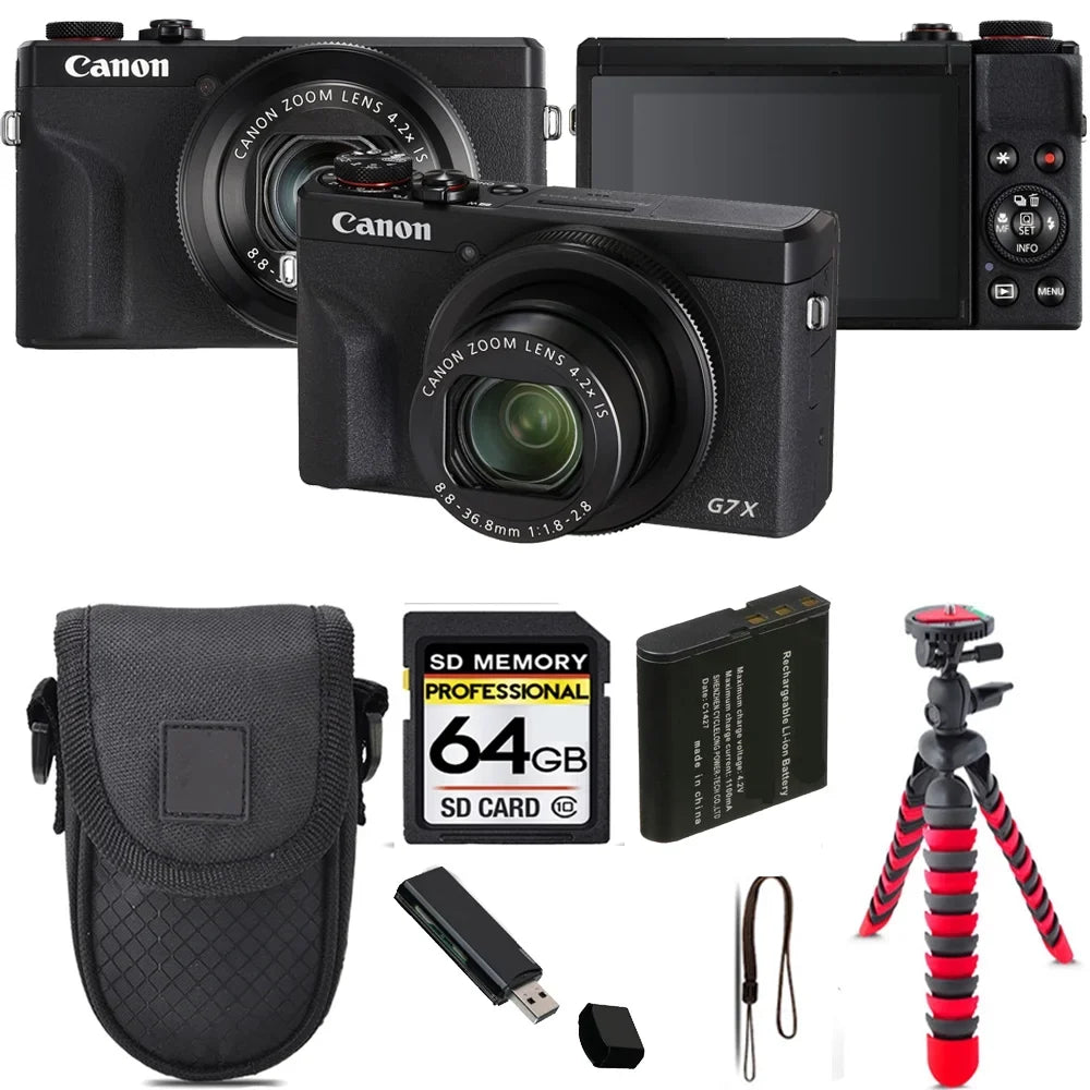 X Canon + + Digital Kit - III G7 Case Tripod 64GB PowerShot Mark Camera (Black)