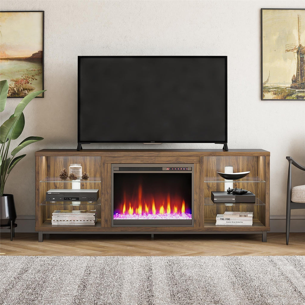 in up Deluxe Fireplace Stand TVs Ameriwood Black Home Lumina 70" to TV for