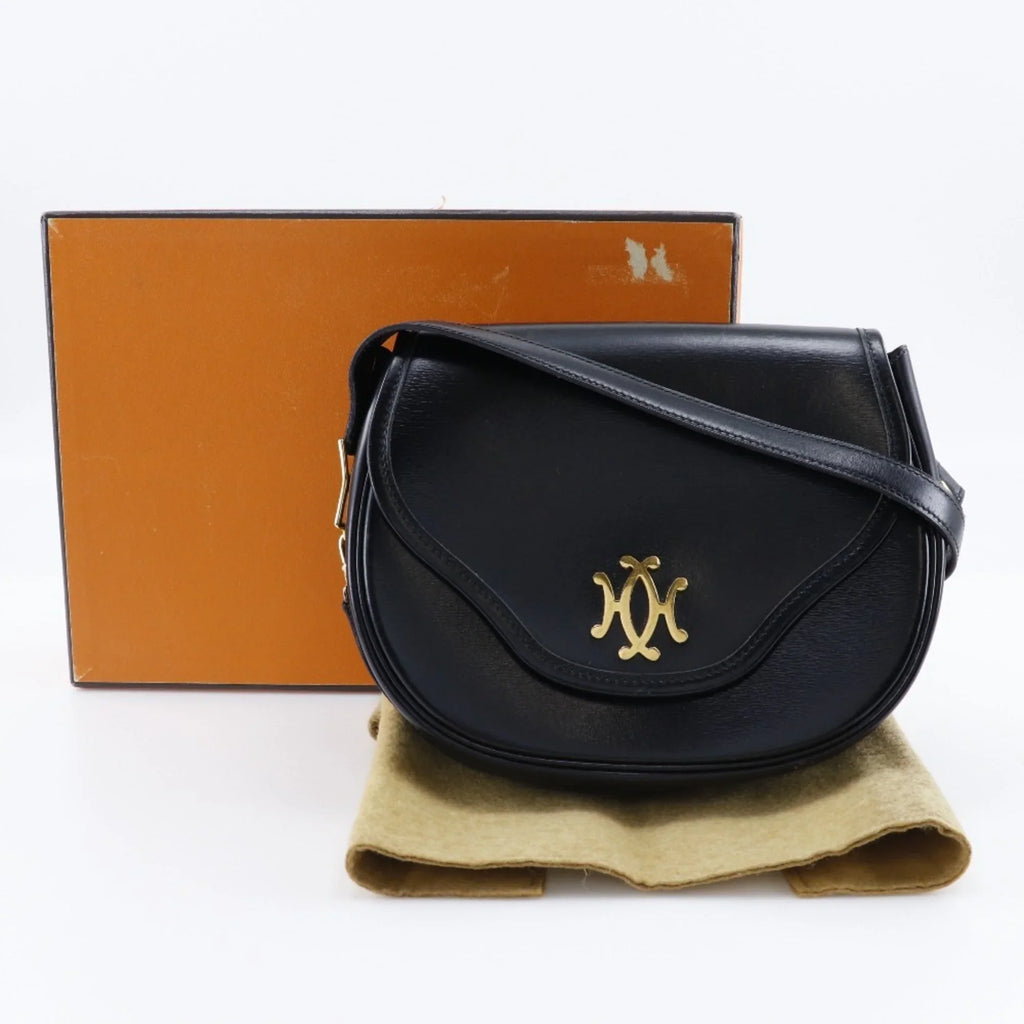 Bag Double Shoulder France Black/Gold Snap H Crossbody (Fair) 1983 Hardware Calf Ladies Hermes Made 〇M Pre-Owned Vintage in Button HERMES