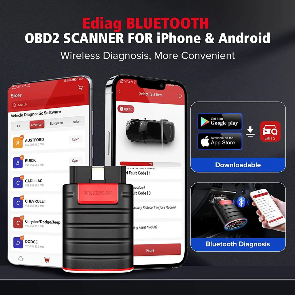 1 Year Bidirectional Android, All Ediag All 15+ Reset & Bluetooth Diagnostic Free iPhone OBD2 Coding, Functions, ECU for Tool Systems KINGBOLEN Scanner with Software