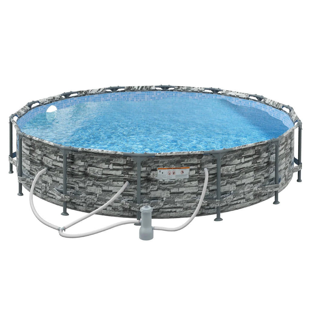 Pool, Frame Ground Above Brick with Pool Pump, 14' Steel Outsunny Filter