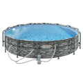 Pool, Frame Ground Above Brick with Pool Pump, 14' Steel Outsunny Filter