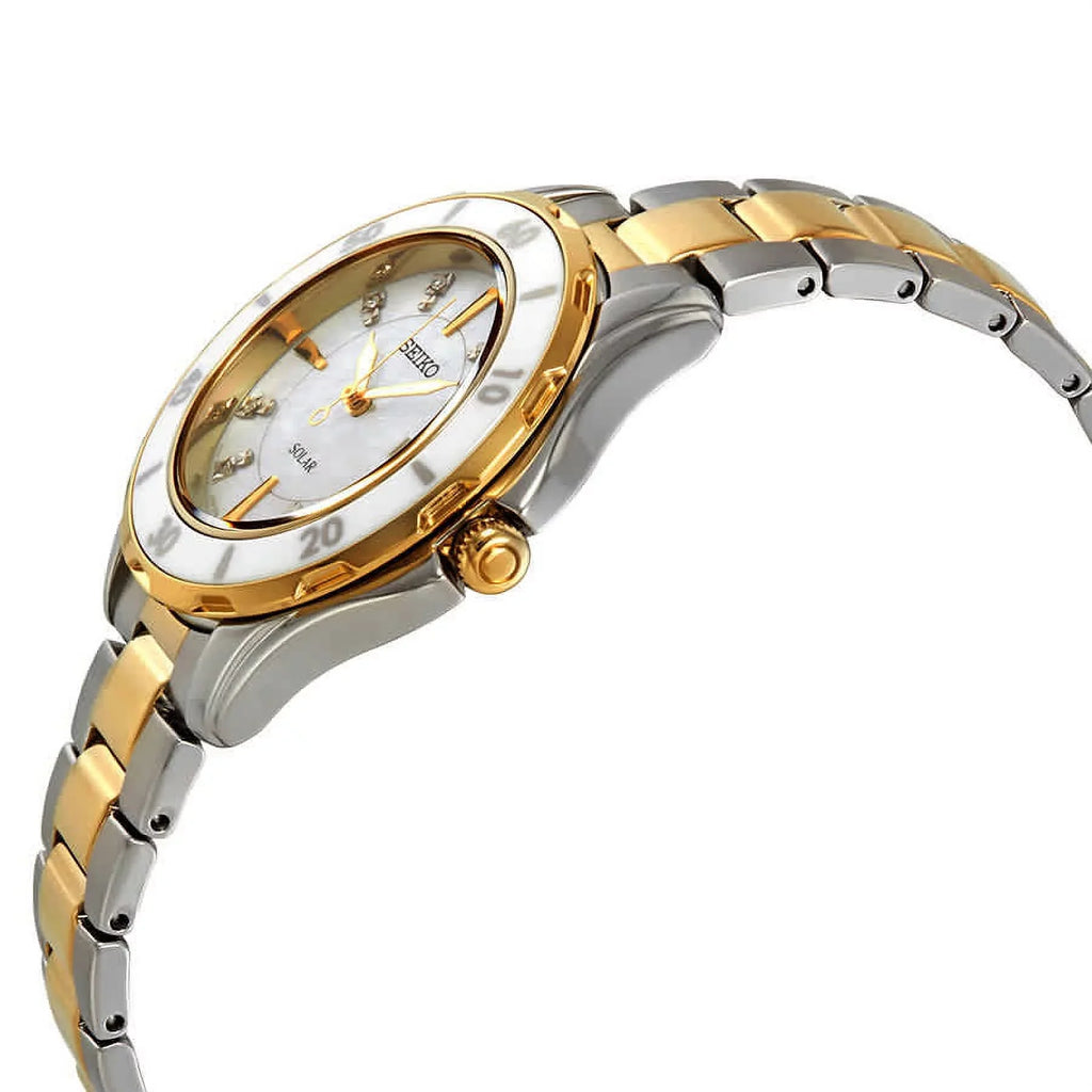 Women's Dial Tone Accent Pearl Seiko Solar SUT338 of Watch Two Diamond Mother
