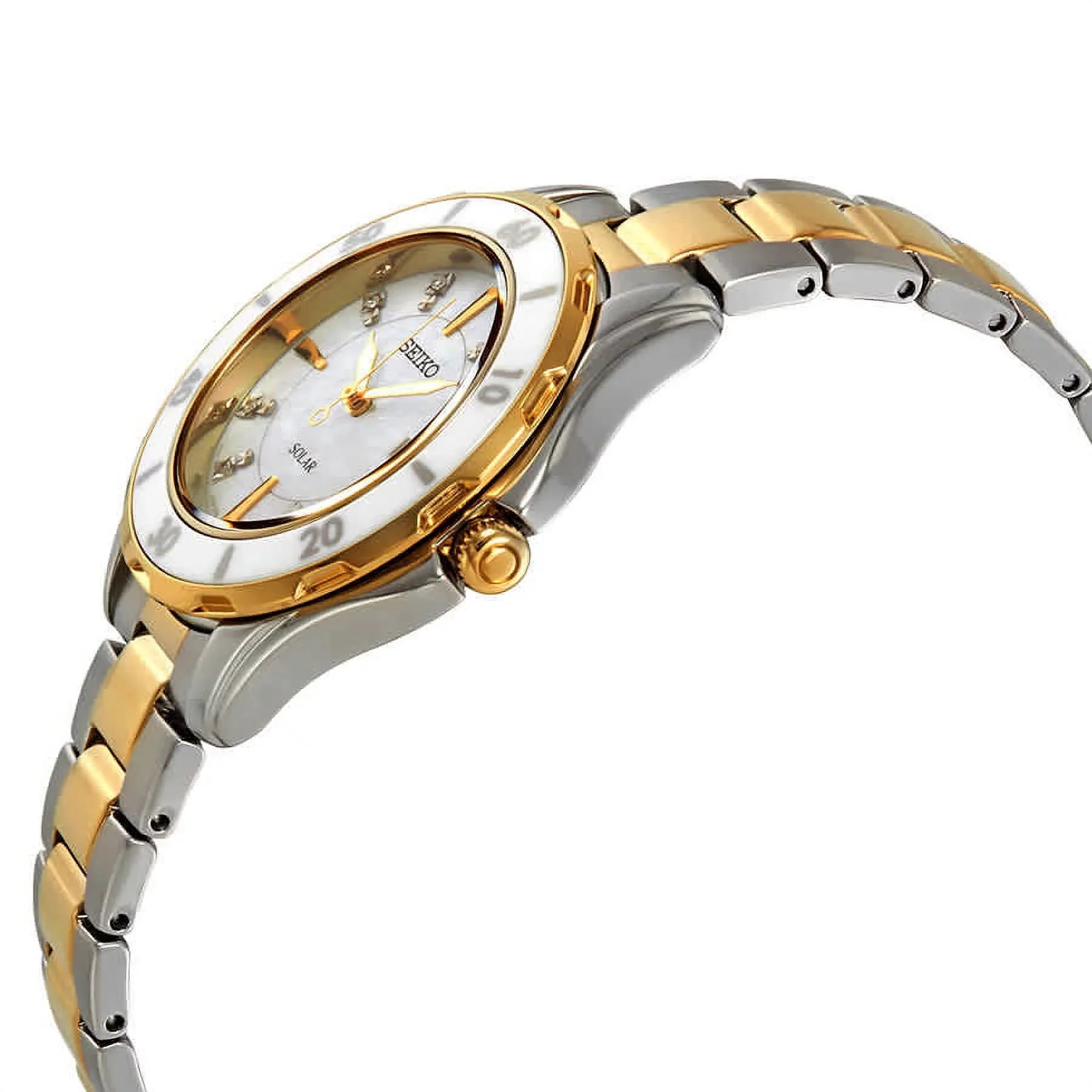 Women's Dial Tone Accent Pearl Seiko Solar SUT338 of Watch Two Diamond Mother