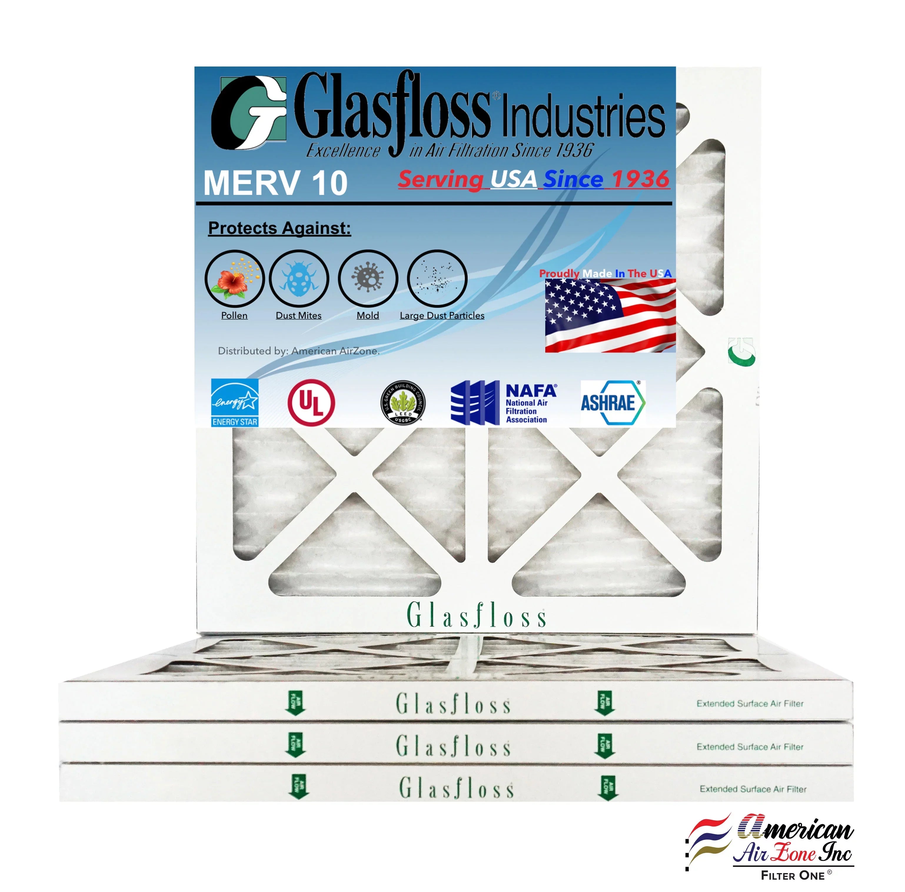 in - inch) 16x19x1 Filter MERV - -Qty:4 Furnace Air x USA Made dimension: Glasfloss 10 (Actual 18.5x7/8 - 15.5