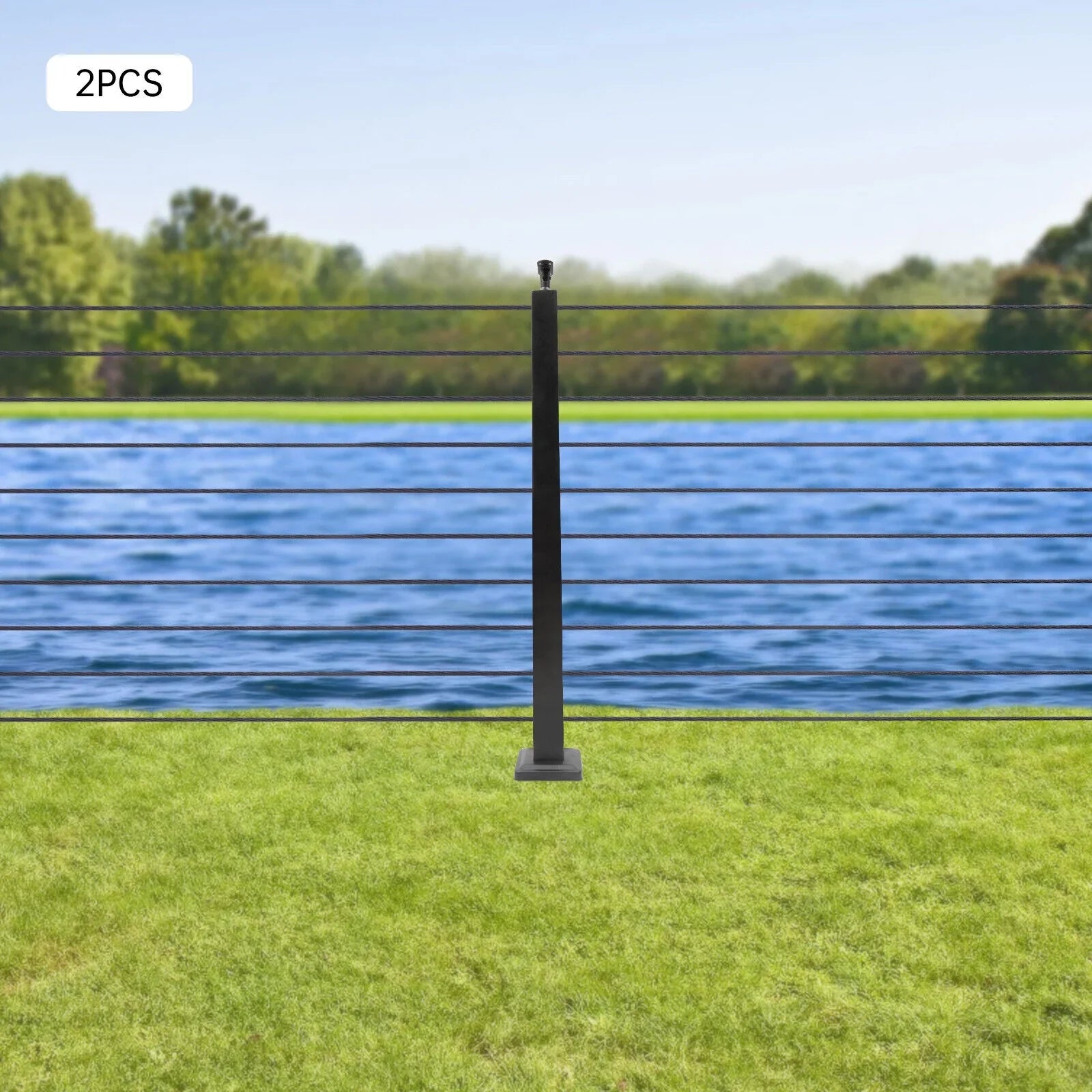 Level Cable Level 36''x2''x2'' Fence Stainless Post for Cable Square Concrete System Deck Two Post Sides Railing Railing Steel Wood Pre-Drilled