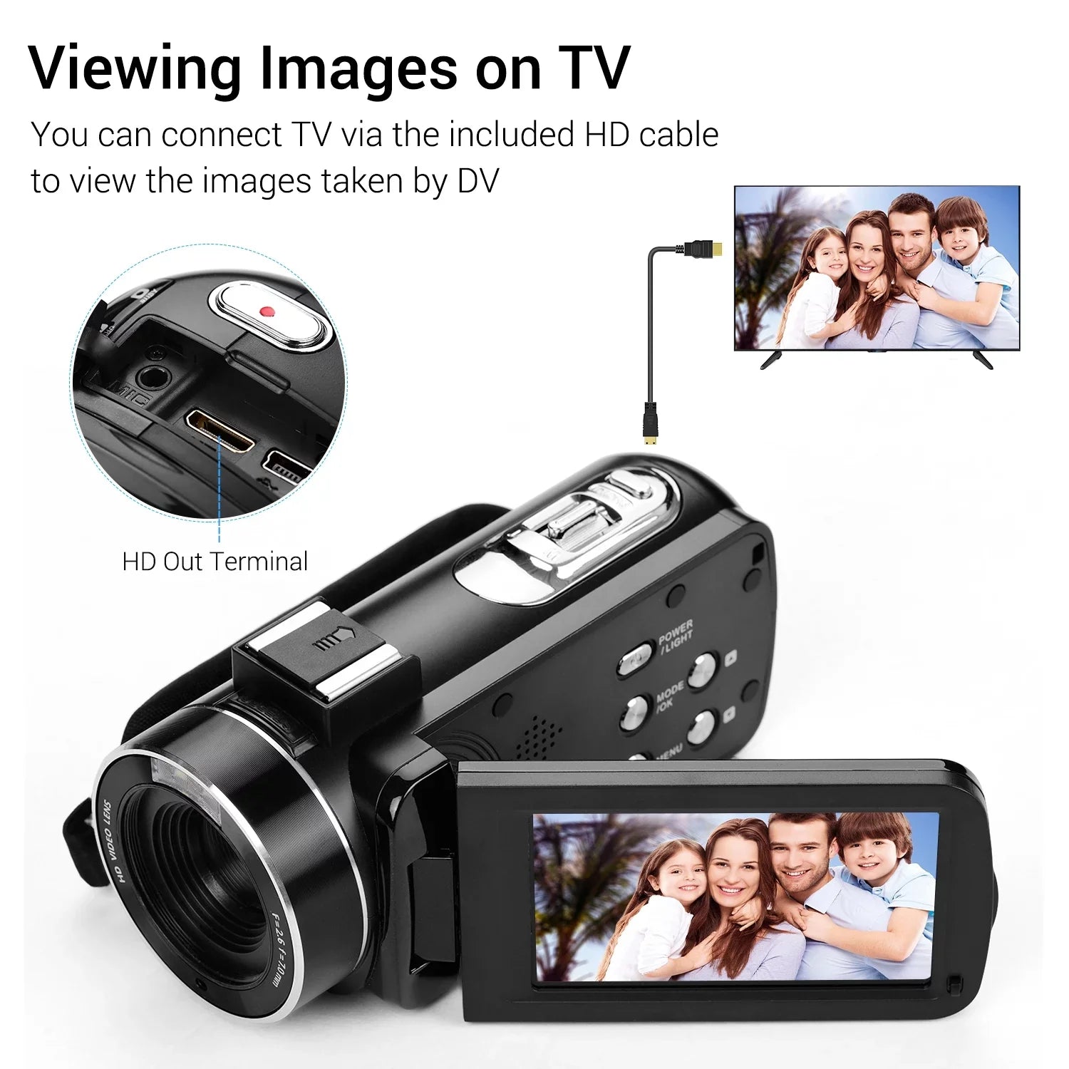 with Wide CMOS Shoe Video -Shaking Digital Handheld Monitor Function Lens 0.45X Burst Sensor Inch with Angle 3.0 DV Andoer 4K Professional Hot Macro IPS Mount Camcorder