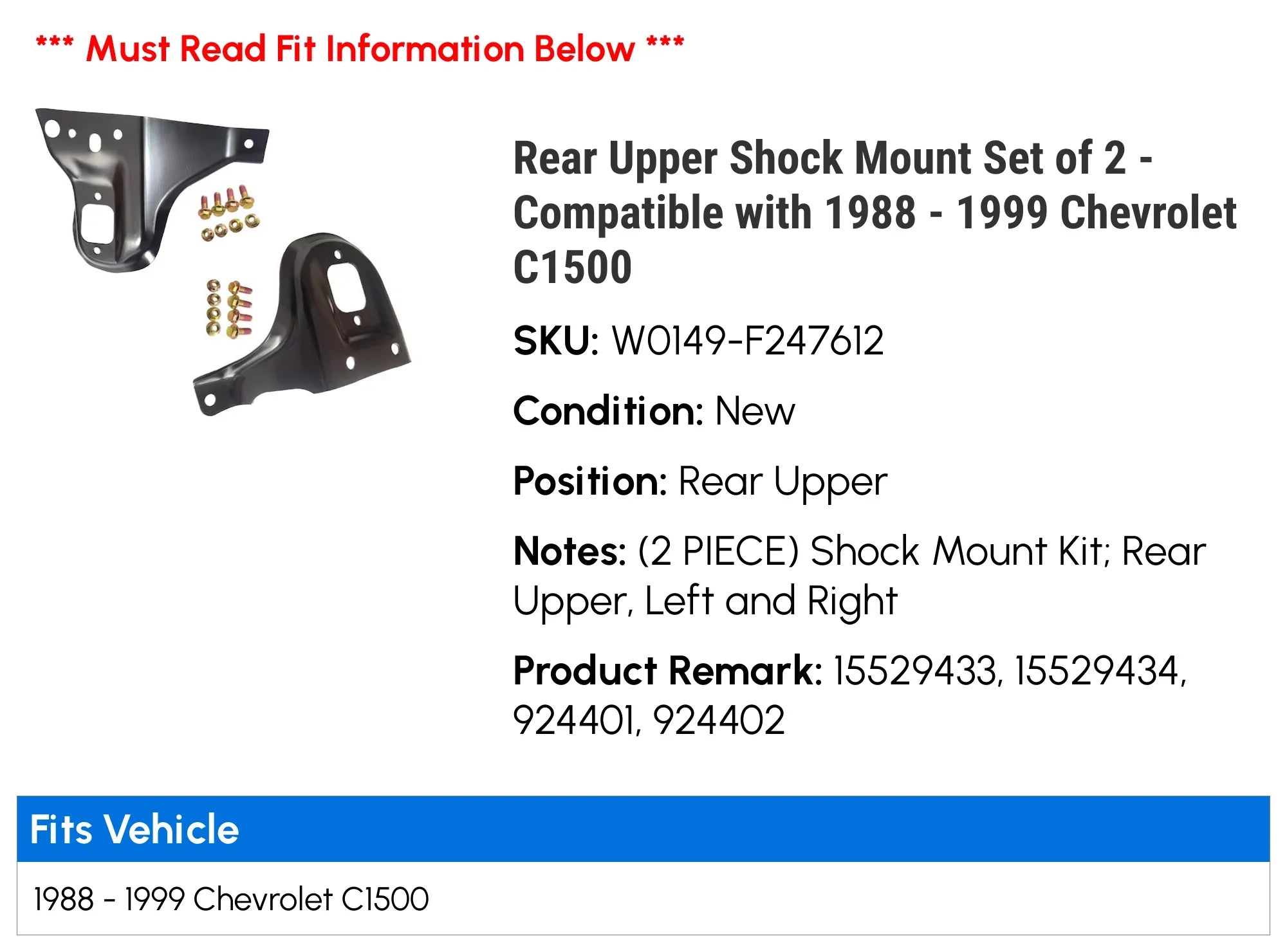Rear C1500 Mount 1991 - 1992 - Set 1997 1998 Shock 1995 Compatible 1996 2 of 1993 1999 Upper 1989 Chevy with 1990 1988 1994